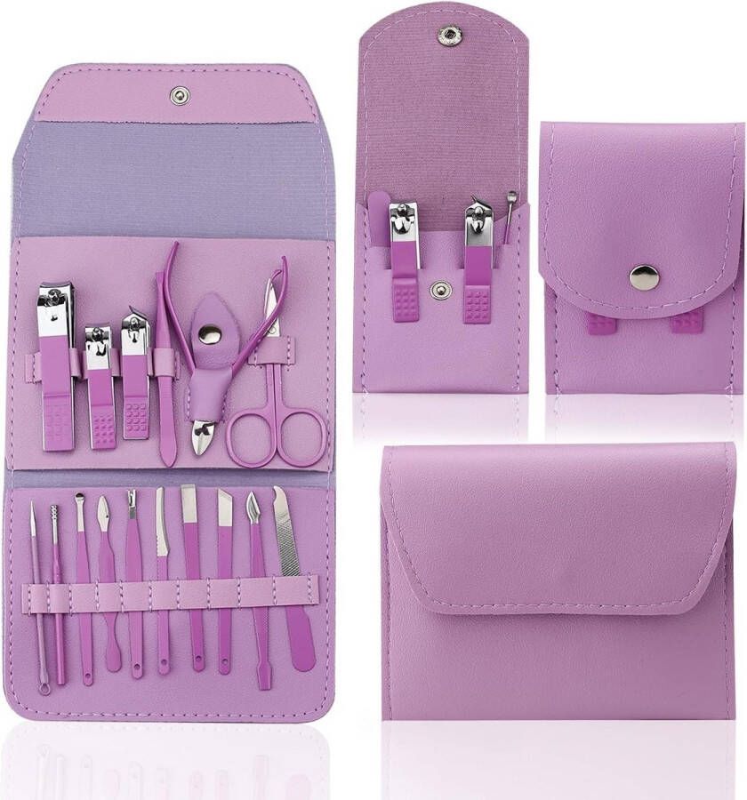 Manicure set Manicureset Professionele Nail Clippers Pedicure Kit Paars 16 + 4 stuks Nail Care Kit Travel Manicure Tools