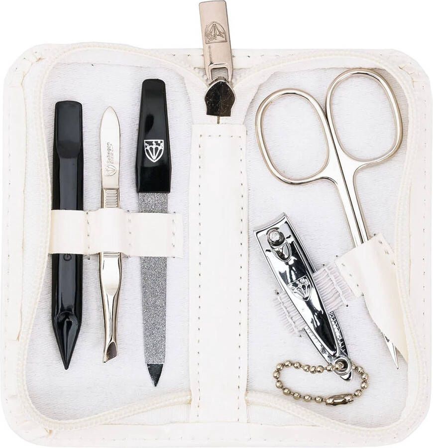 Manicure set nageletui 'Siena' 5-delig huidschaar nagelknipper saffier nagelvijl nagelreiniger pincet kleur wit