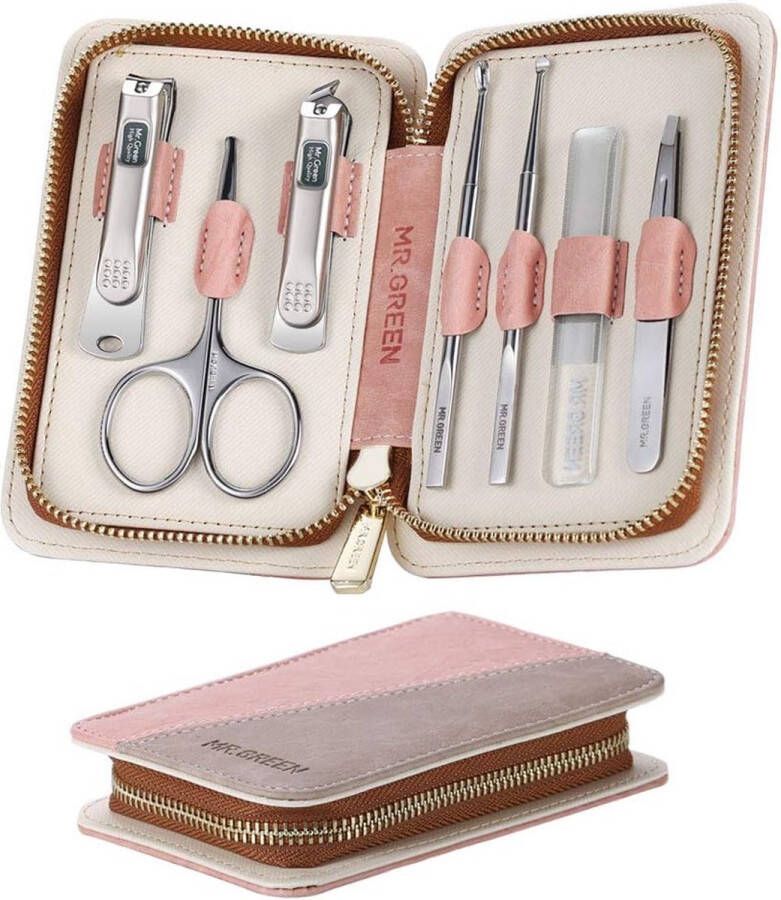 Manicure Set Nagelknipper Set 7 in 1 Professionele Manicure Pedicure Set Roestvrij Staal Professionele Grooming Kit Met Lederen Case Draagbare Reizen Nagelknipper Set Voor Mannen en Vrouwen