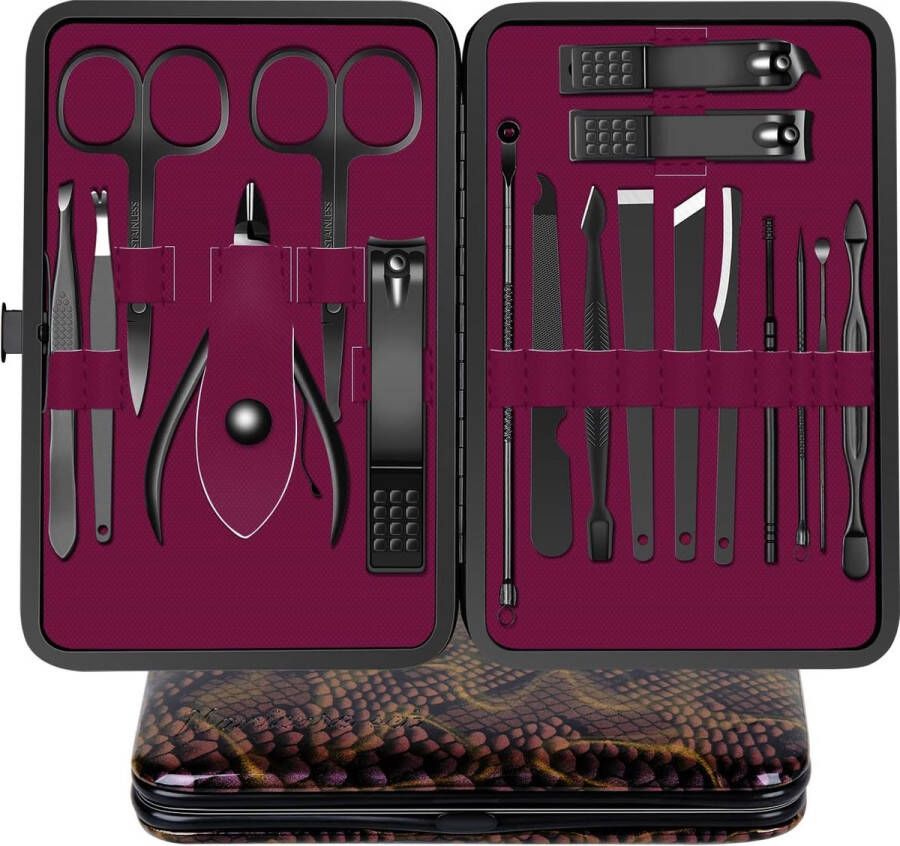 Manicure Set Nagelknippers Kit 18 stks Professionele Pedicure Care Rvs Gereedschap Mannen Vrouwen Grooming Kit Met PU Lederen Case voor Reizen of Thuis (Zwart Groen)