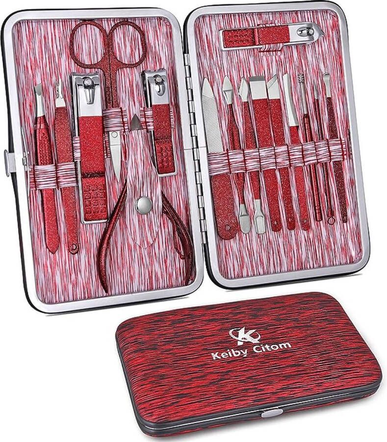 Manicure Set Professionele Nagelknippers Kit -16Pcs Pedicure Care Tools Roestvrij Staal Vrouwen Grooming Kit voor Reizen of Thuis (Ruby Red)