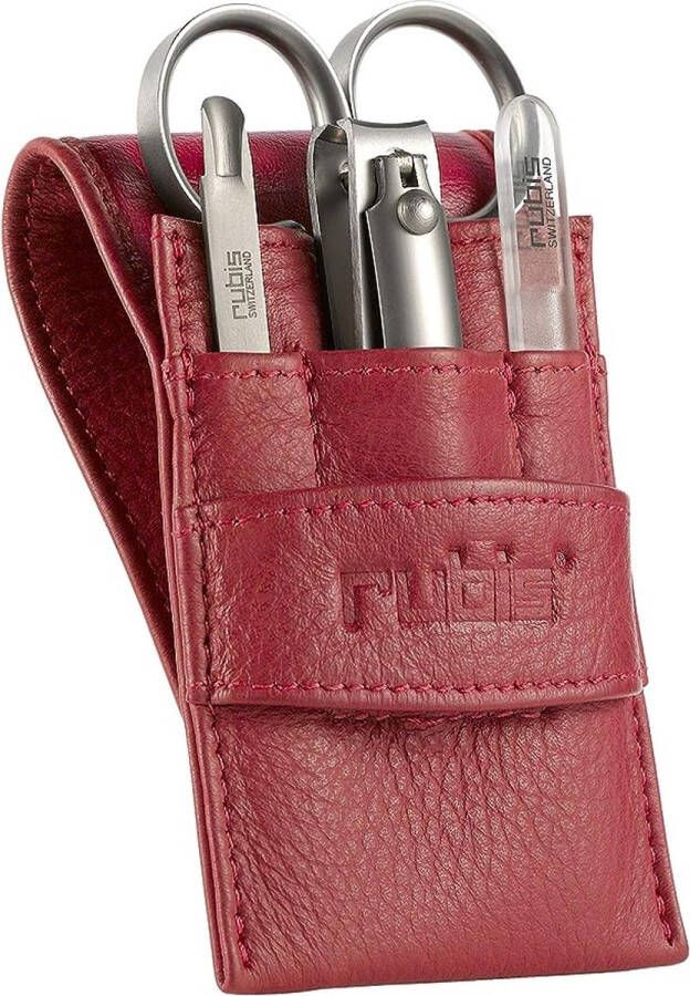 Manicure set reisnagelverzorgingsset met lederen etui (rood) nagelriemschaar nagelknipper nagelreiniger nagelriemschuiver glasnagelvijl