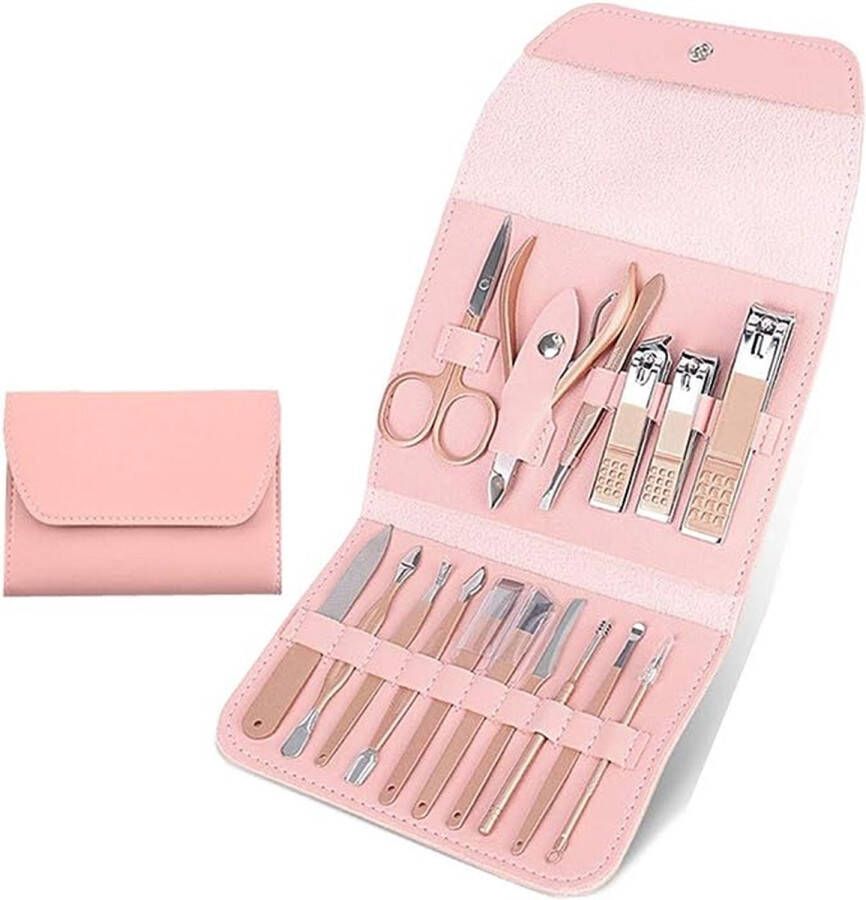 Manicure Set Vrouwen Nagelknipper Set Reizen Manicure 16 in 1 Manicure Set & 1 Wenkbrauw Haarschaar Roestvrij Staal Pedicure Set Reisverzorging Set Gift (Rose Golden-16Pack)