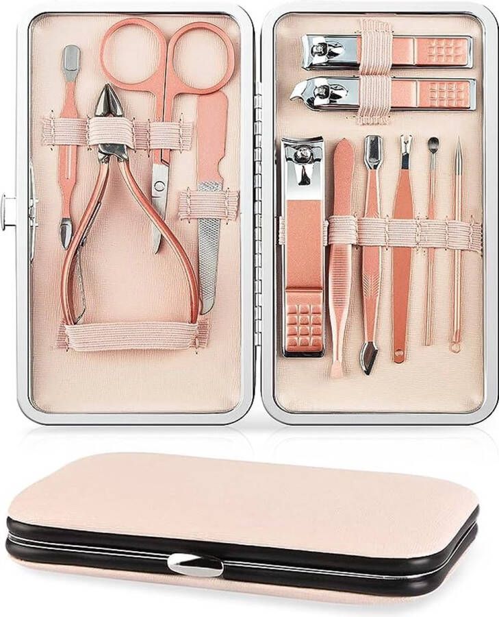 Manicure Sets 12 Stks voor Vrouwen hbblie Mode Professionele Rvs Nagelknippers Pedicure Kit Grooming Gereedschap voor Meisjes Rose Gold