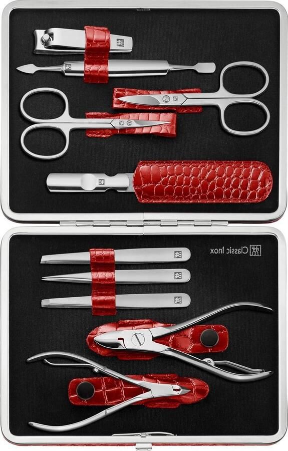 Manicureset 10-Delig ZWILLING Klassiek Inox Pedicure Rood Lederen Zaak
