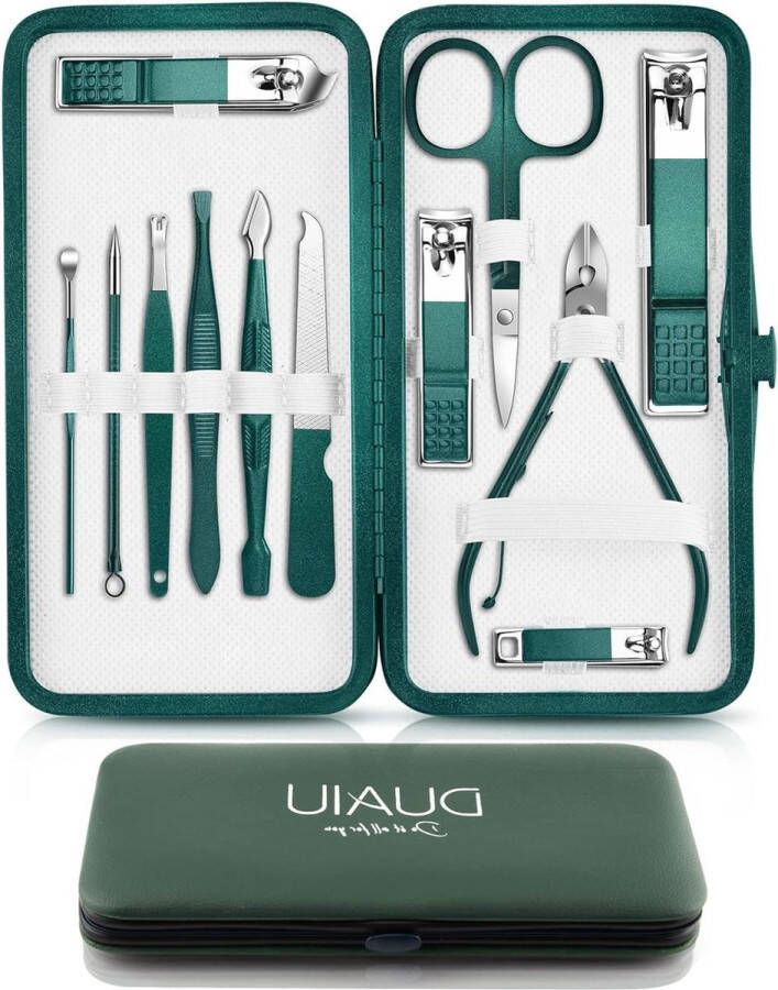 Manicureset 12-Delige Professionele Nagelknipperset Roestvrijstalen Pedicurekit Voor Mannen Vrouwen Nagelverzorgingsgereedschap Met Reisetui