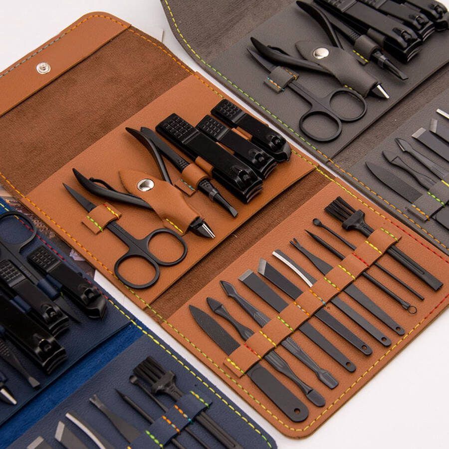 Manicureset 16-delige manicure-pedicureset in kunstlederen etui handig en zacht complete set met alles voor hand- en voetverzorging