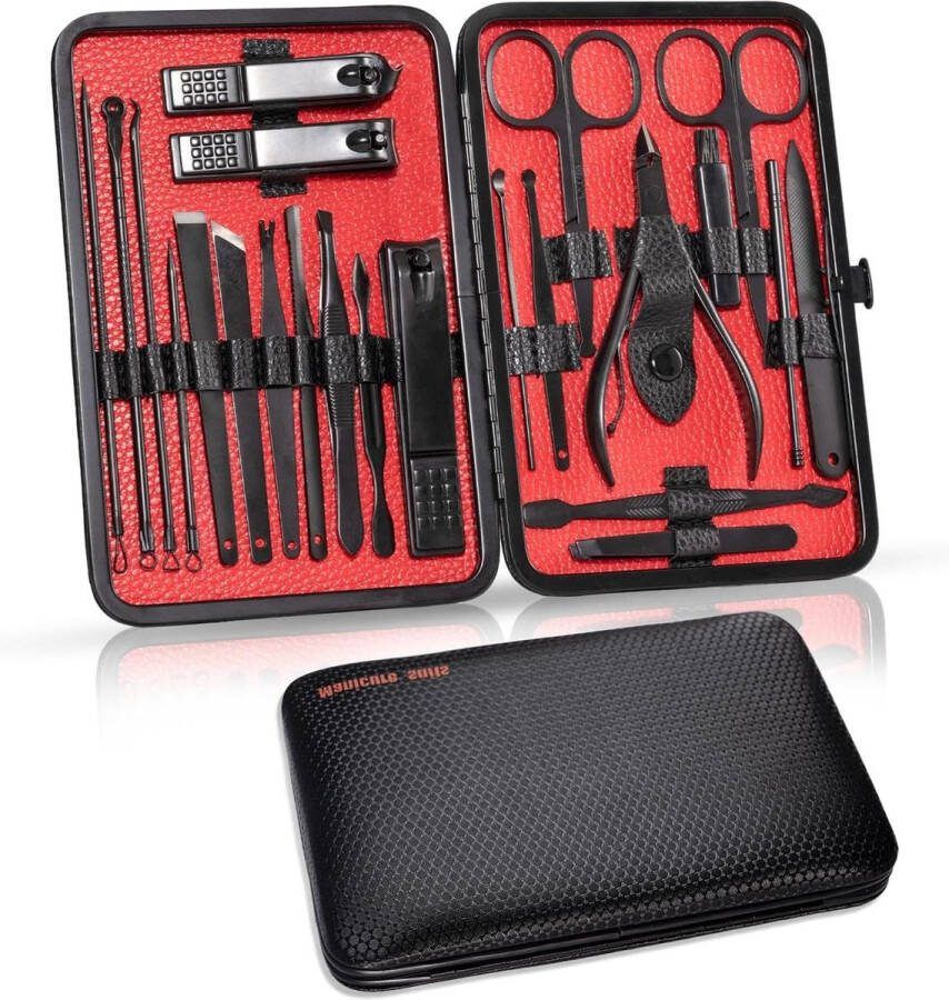 Manicureset 23-delige nagelknipper pedicure set roestvrij staal draagbaar nagelschaarset PU lederen tas nagelverzorgingsset hand voetverzorgingsset dames professioneel