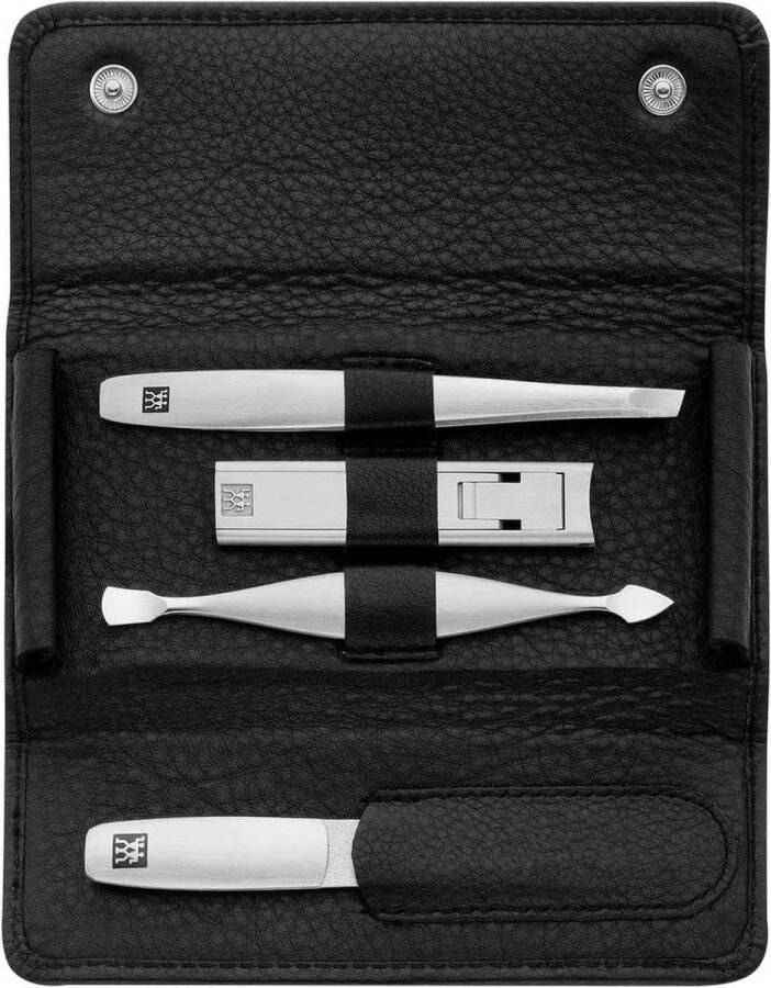 Manicureset 4-Delige Zwarte ZWILLING Kalfsleer Pocket Twinoxaanpassing