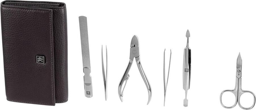 Manicureset 7-Delige Klassiek Inox Manicure Set met Nette Lederen Zaak Paars