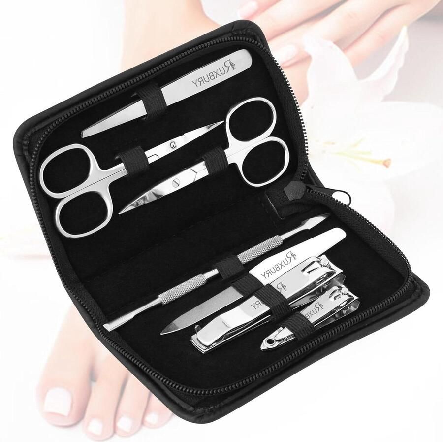 Manicureset 7-delige roestvrij staal nagelschaarset voor vrouwen en mannen met lederen tas pedicureset