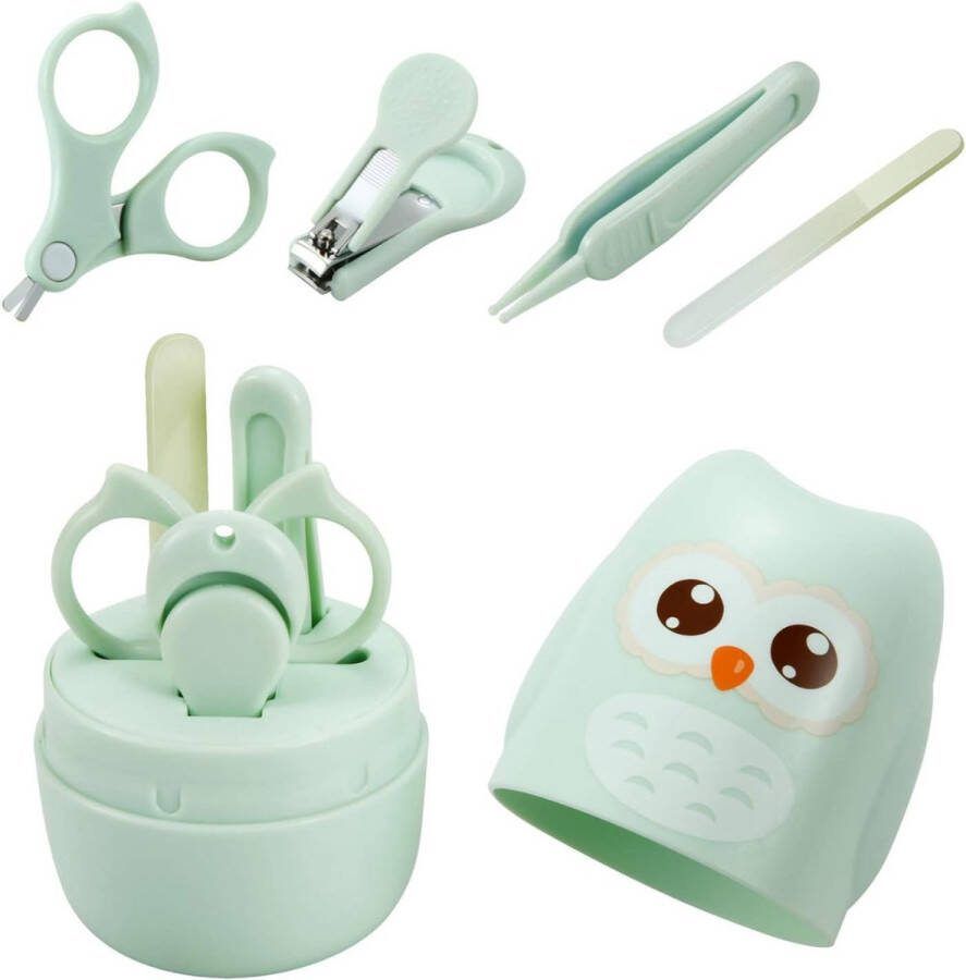 Manicureset Complete Baby Nail Manicure Pedicure Grooming Care Kit 4-delige Set inclusief Clippers Schaar Vijl en Pincet voor Pasgeboren Baby's Peuters en Kinderen van 1 Maand en ouder (Groen Tintje van Zachtheid)