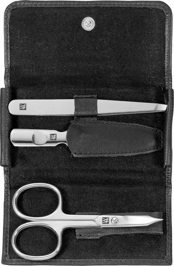 Manicureset Klassiek Inox ZWILLING Pedicure 3-Delig Set Zwart Lederen Zaak