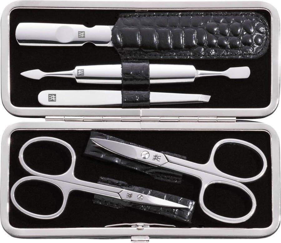 Manicureset Klassieke Inox Manicure Pedicure 5-Delig Set Zwart met Etui
