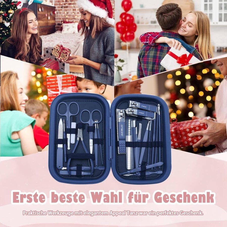 Manicureset manicure- pedicureset 24 stuks nagelknipperset nagelset voor mannen verzorgingsset nageletui nagelknipper roestvrij staal draagbare reistas van PP-geschenkdoos voor op reis
