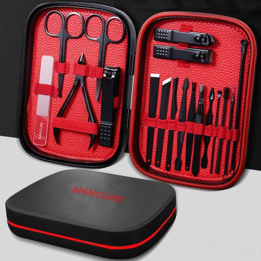 Manicureset nagelknipper en draagbare beauty-toolset roestvrij staal manicure-pedicureset 18-in-1 met hoogwaardige geschenkdoos ideaal voor thuis werkplek outdoor-reizen