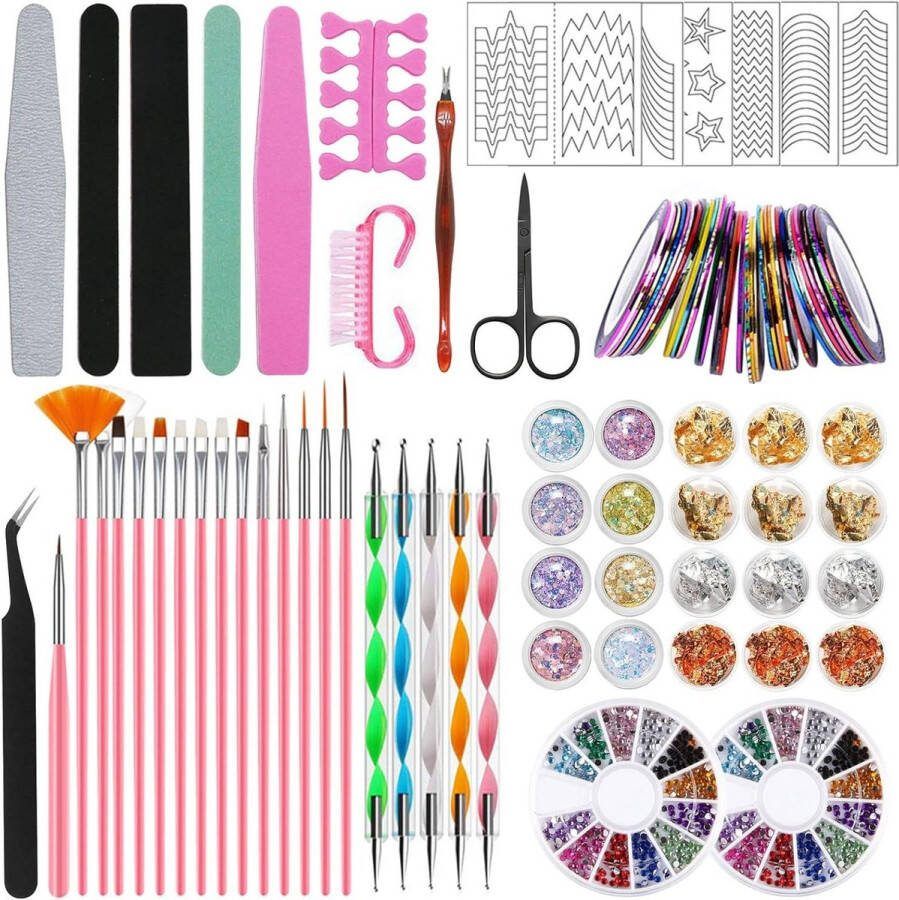 Manicureset Nail Art SetNail Art Decoratie Kit 15 stuks Nail Art Kwasten12 Potjes Foliestickers30 Manicuretapes DIY Manicure Decoratie KitNail Art Tool Sets
