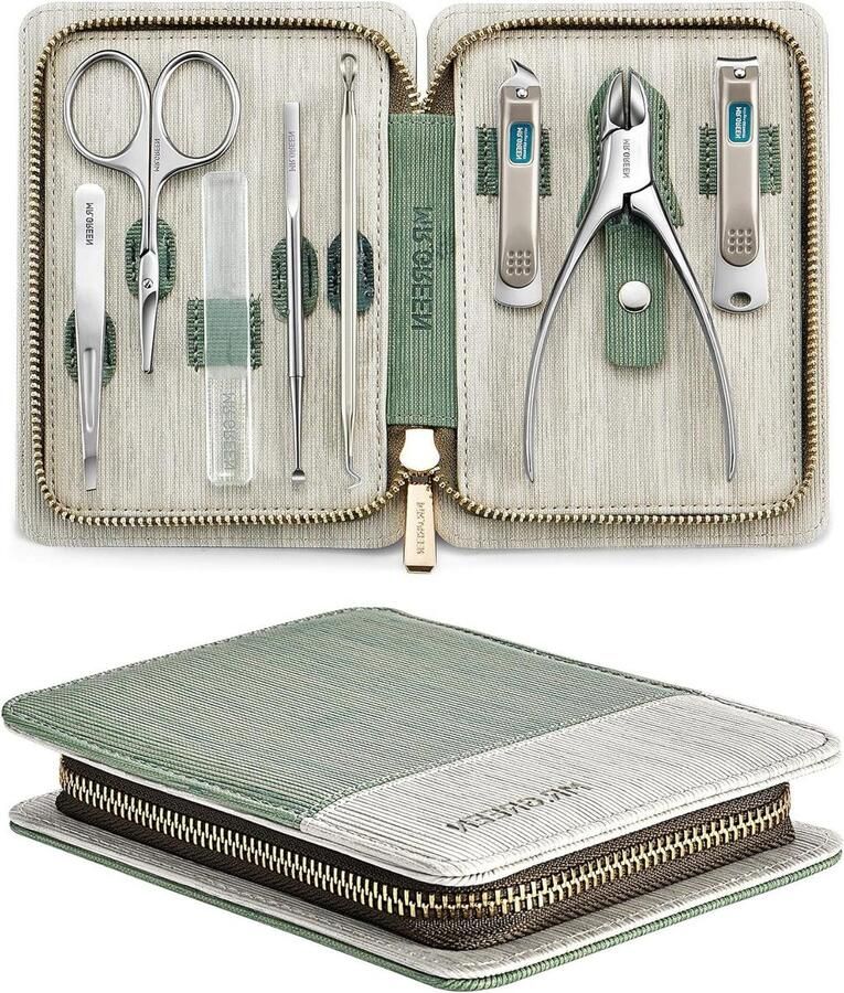 Manicureset Professionele Pedicure kit RVS Draagbare Reizen Grooming Kit Nail Care Tools Nail Clippers Groen 8 Stks
