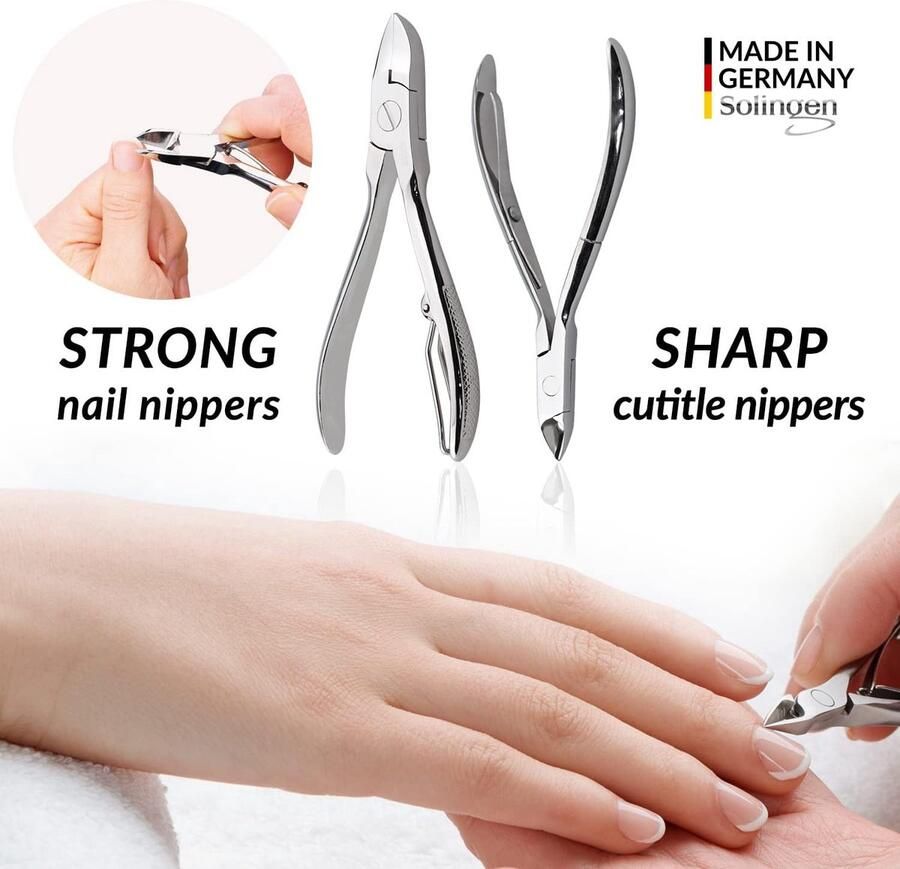 Manicureset Solingen 12-delige manicure-pedicureset in echt lederen etui handig en zacht complete set met alles voor hand- en voetverzorging