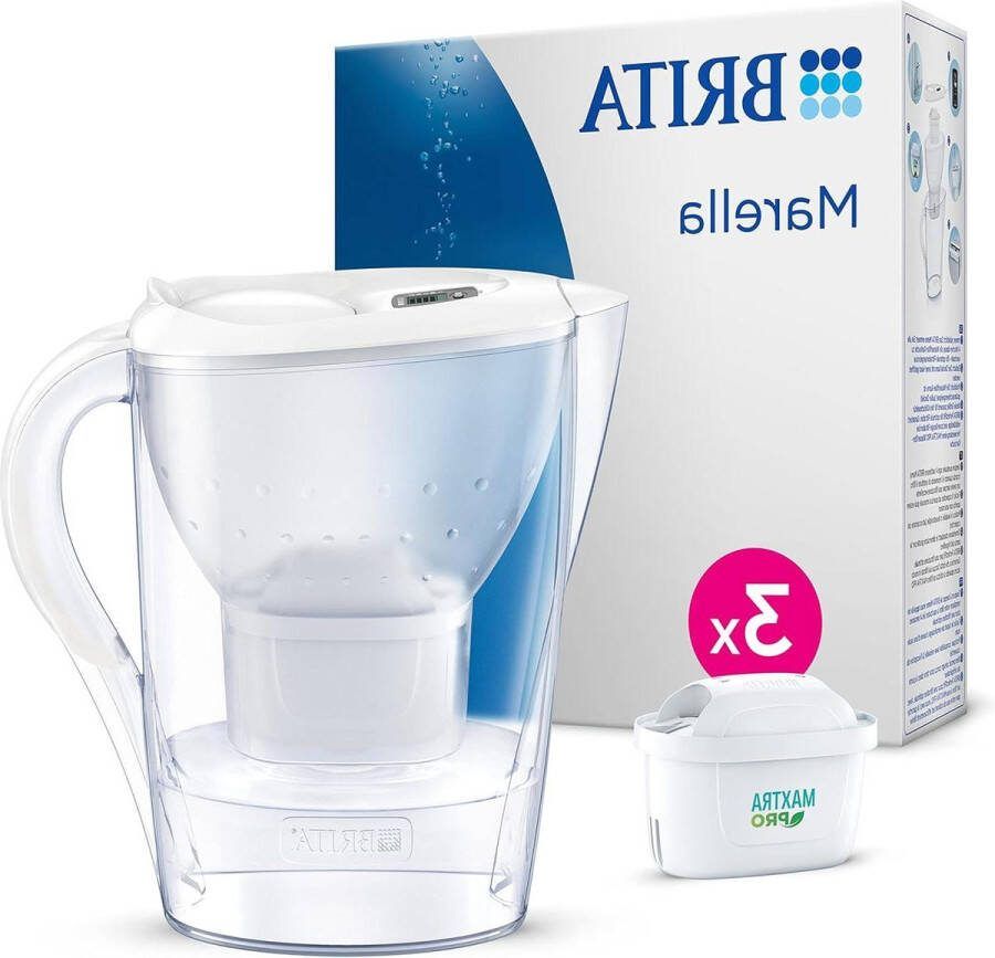Marella Waterfilterkan Wit Inclusief 3 x Maxtra Pro Cartridges Koelkastgeschikt Digitale Memo Verbetert Waterkwaliteit waterfilter