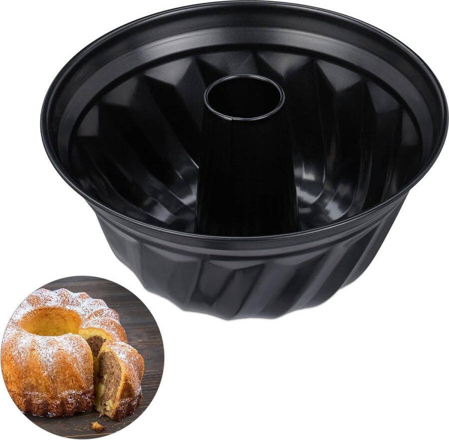 Marmer- & biscuitgebak tulbandvorm antiaanbaklaag Ø 25 cm Carbonstaal Zwarte ronde cakevorm