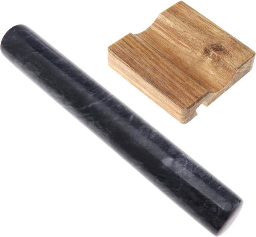 Marmeren deegroller gepolijst met houten wieg mobiele telefoon houder set deegroller bakken gebak pizza 12 inch zwart