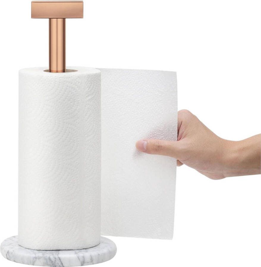 Marmeren keukenrolhouder Staande keukenrolhouder met antislip onderkant Rosé goud en zwart wit marmer
