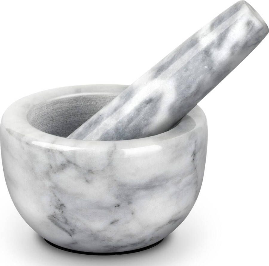 Parmedu Marble Mortar and Pestle Set: Kitchen Mill Made of Natural Marble in Small Size with 10 cm Diameter Manual Spice Mill Herb Mill Pill Crusher with Pestle in White