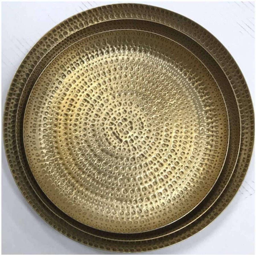 Marokkaans dienblad decoratie schaal Zana in goud set van 3 stuks