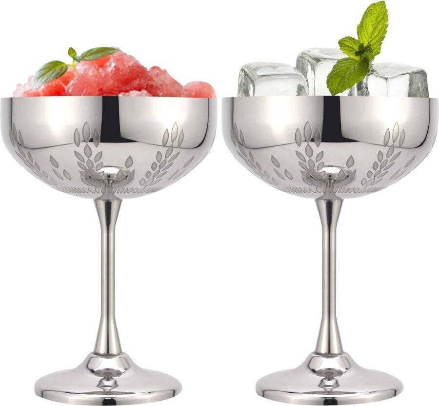 Martini-Glas tarweoorpatroon roestvrij stalen champagnekommen 280 ml roestvrijstalen champagnekommen rode wijnglazen champagneglazen metaal onbreekbaar voor bruiloft feesten en