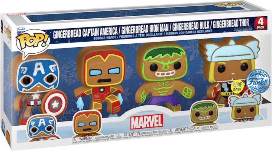 Funko Pop! 4 Pack: Marvel Holiday Gingerbread Glow in the Dark Exclusive
