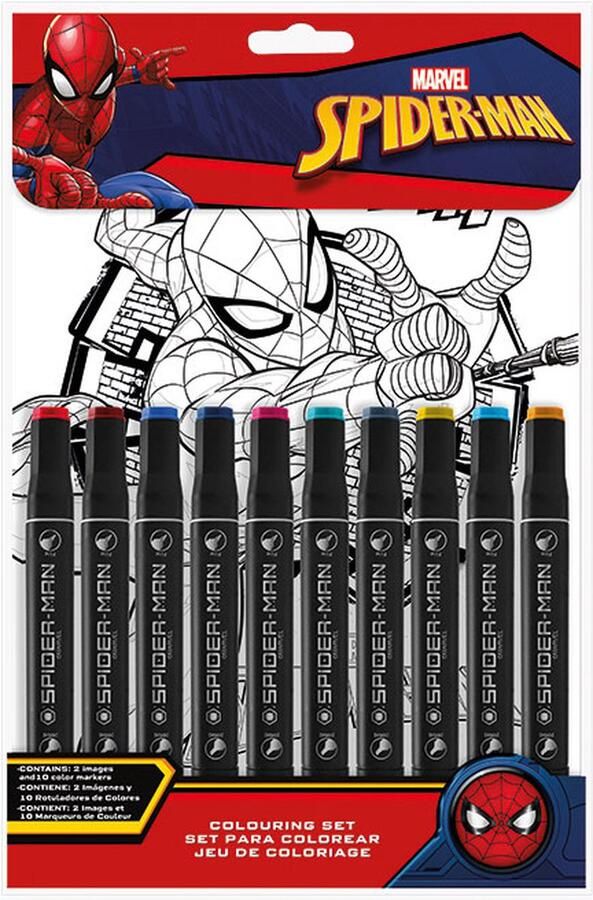 Marvel Spider-man Kleurset met stiften en 2 kleurplaten Spiderman hobby