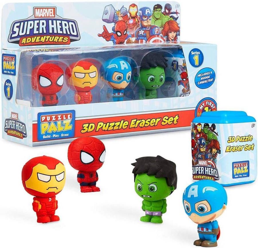 Marvel Super Hero adventures Spiderman Iron Man Hulk Captain America 3D Puzzle Eraser Mini Funko Pop + 1 Secret Figurine