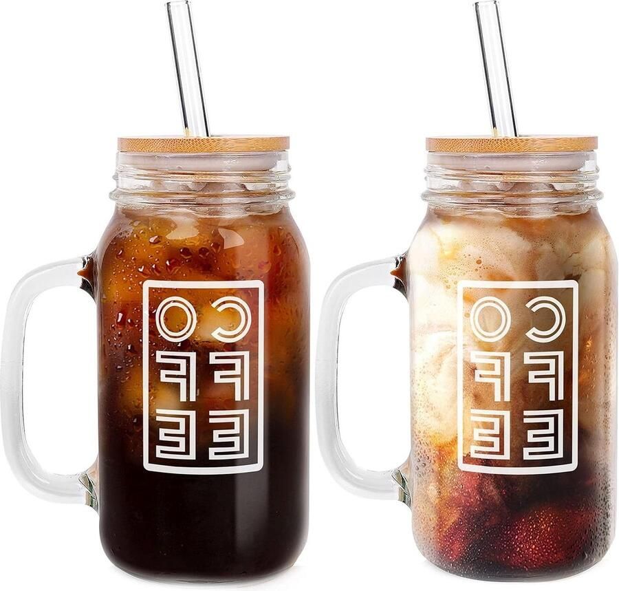 Mason Jar Iced Coffee Cup 24 oz Regular Mouth Glas Met Deksel en Rietje Herbruikbare Bekers Voor IJskoffie Kantoor en Reizen