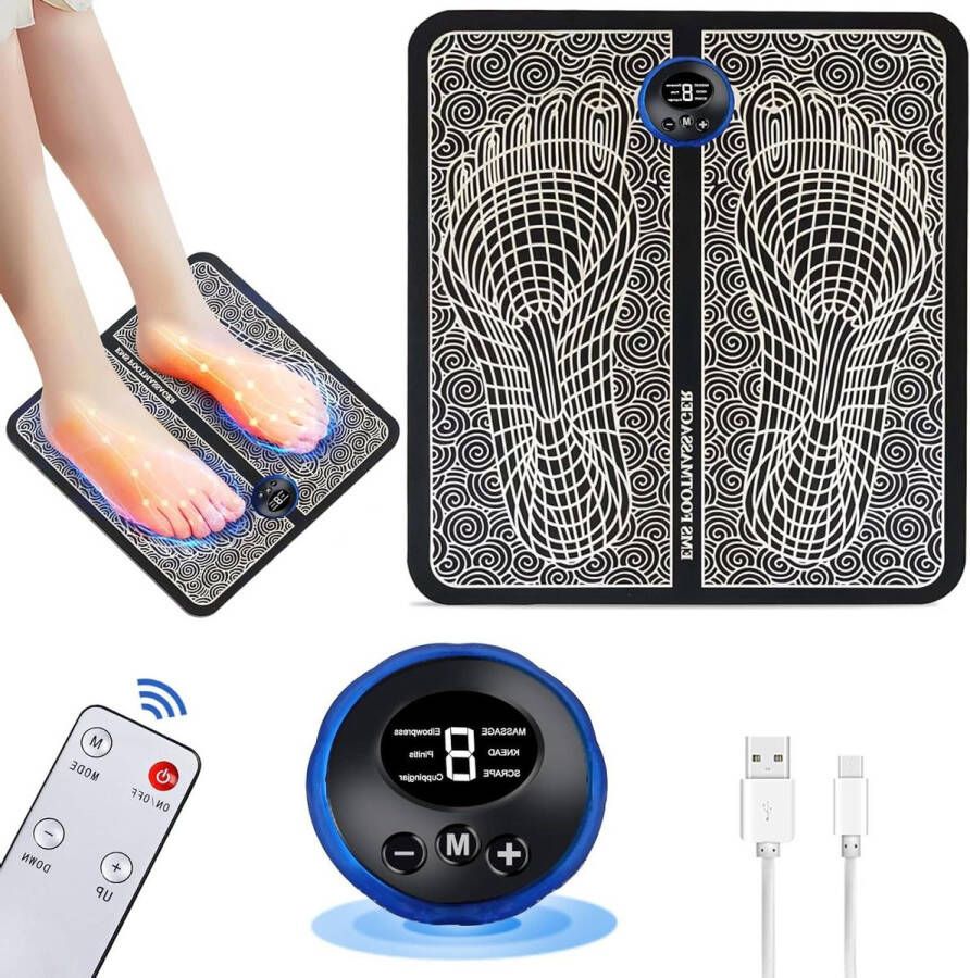 Massage Apparaat EMS Voetmassageapparaat met 8 Modi en 19 Instelbare Frequenties Afstandsbediening USB Intelligente Massagemat voor Doorbloeding en Verlichting van Pijn