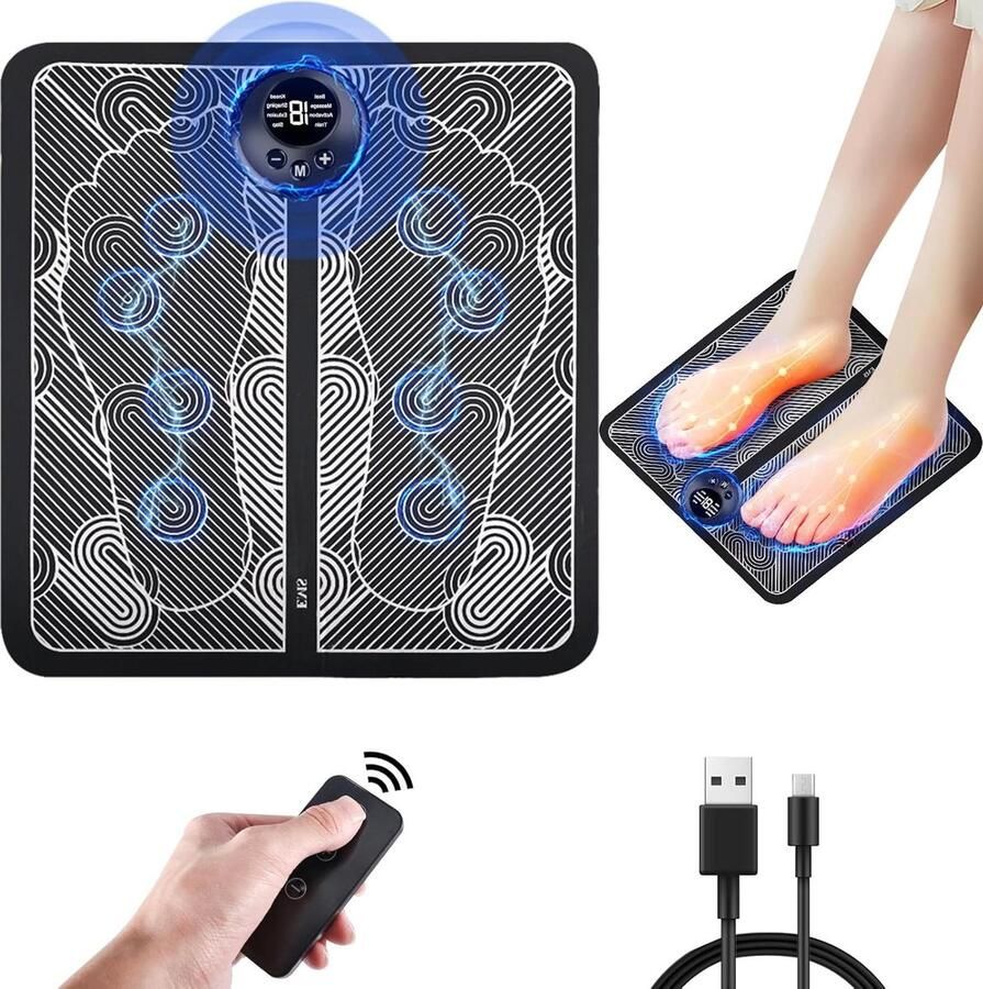 Massage Apparaat EMS-voetmassageapparaat met 8 modi en 19 instelbare frequenties Afstandsbediening USB-draagbare voetmassageapparaat voor doorbloeding en verlichting van spierpijn