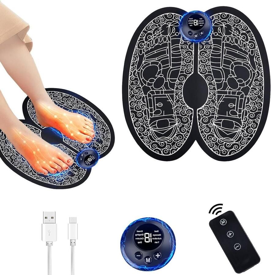 Massage Apparaat Opvouwbaar EMS Voetmassageapparaat 8 Modi 19 Instelbare Frequenties Afstandsbediening USB Elektrisch Doorbloeding Verlichting