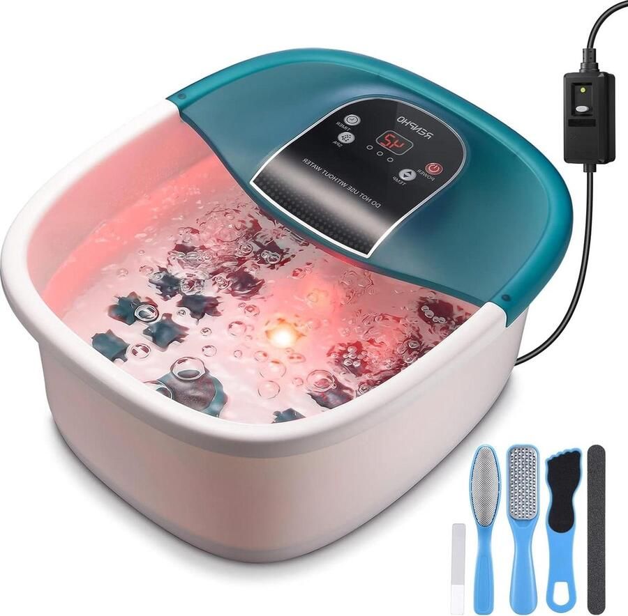 Massage Apparaat Voetenbad met Warmte Voetspa Shiatsu Massageapparaat en Pedicureset Vibratiebubbels Temperatuurregeling 22 Verwijderbare Rollen Ontspannende Voeten