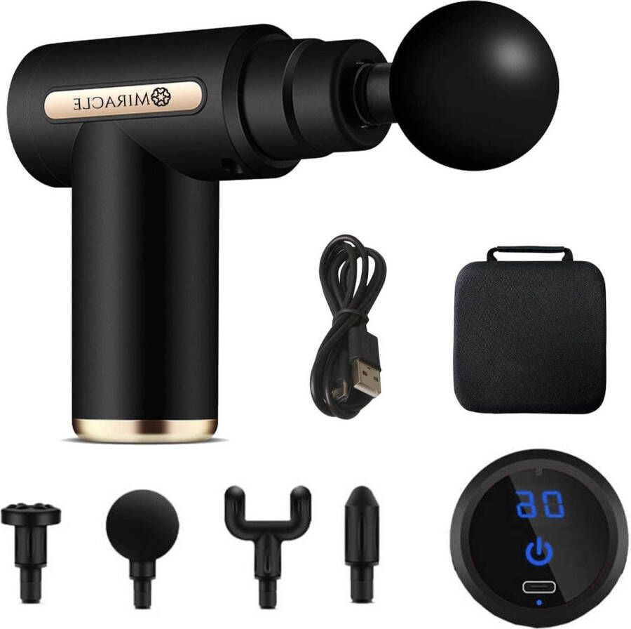 Massage Pistool Body Muscle Massager Professionell Djupvävnadsmassagepistol Smärtlindring 4 Tillbehör 6 Hastigheter Zwart