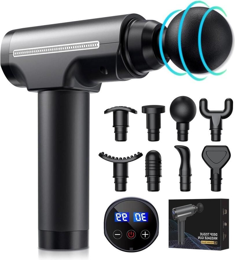 Massage Pistool Deep Tissue Massage Gun Krachtige Spier Massager met 30 Snelheden 8 Massagekoppen LCD-aanraakscherm Professioneel Spiermassagepistool