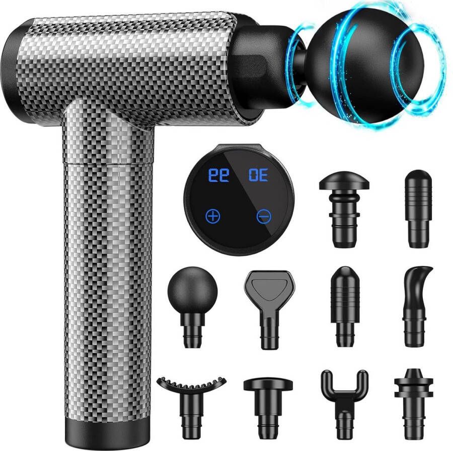 Massage Pistool Deep Tissue Spiermassagepistool voor sporters percussie-massageapparaten voor nekrug schouder-lichaamspijnverlichting 30 snelheden stille handmassageapparaat LCD-touchscreen met 10 koppen