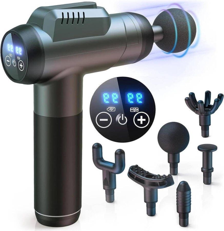 Massage Pistool Diepe Weefselmassager 99 Snelheden Krachtige Percussiemassager Met LCD-Touchscreen Handmassageapparaat Met 6 Massagekoppen Voor Spierpijnverlichting En Ontspanning Grijs