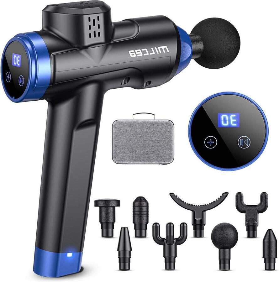 Massage Pistool met 30 snelheden 8 Massagekoppen LED-Display Touchscreen voor Nek Schouder Rug (Bubbel)