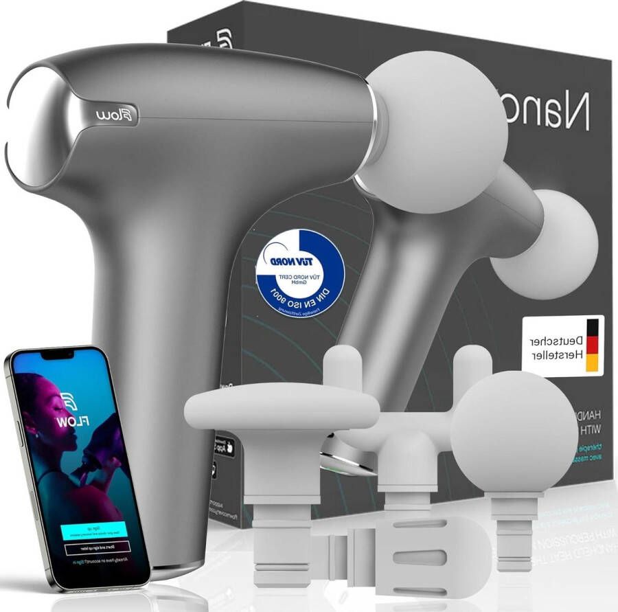 Massage Pistool Nano vibratiemassage-warmtetherapie licht en handig kwalitatief hoogwaardig krachtig en ultra stil 4 massagekoppen 3 uur batterijduur TÜV getest