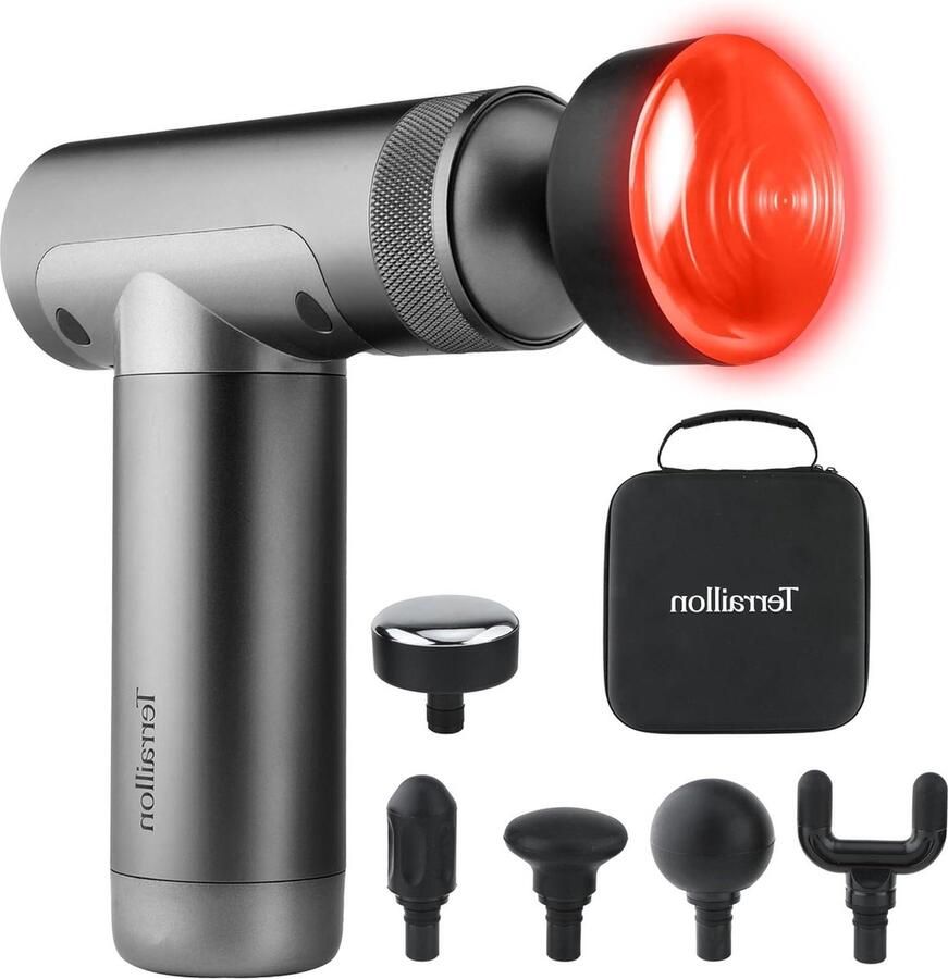 Massage Pistool spiermassage 1800-3200 omw-min 3 snelheden verlicht-ontspant siliconen-opzetstukken 2-traps verwarming USB-C etui