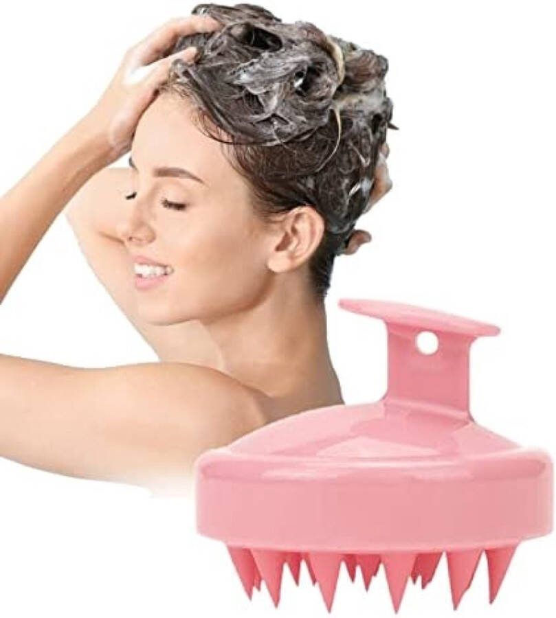 Massageborstel voor de hoofdhuid shampoo siliconen haarborstel voor peeling en hoofdmassage roze