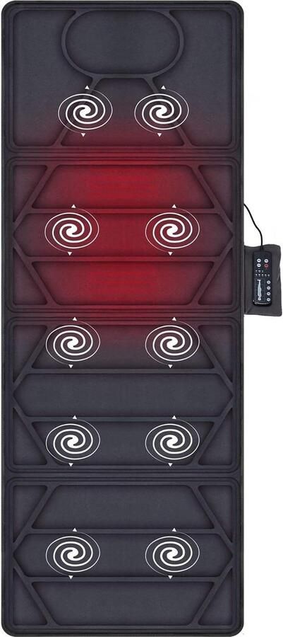 Massagemat met warmte en 10 motoren Trillingsmassagekussen met 2 verwarmingskussen Elektrisch massageapparaat voor het hele lichaam massage matras