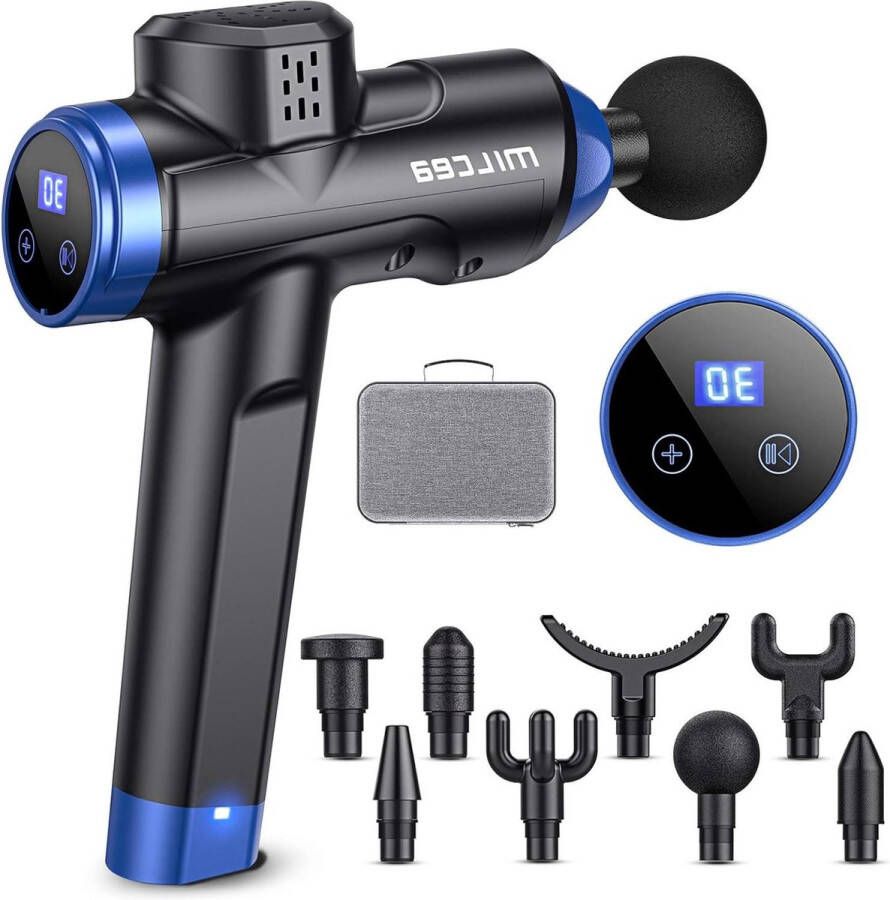Massagepistool met 30 snelheden en 8 massagekoppen led-display touchscreen nek schouder en rugmassage (bubbel)