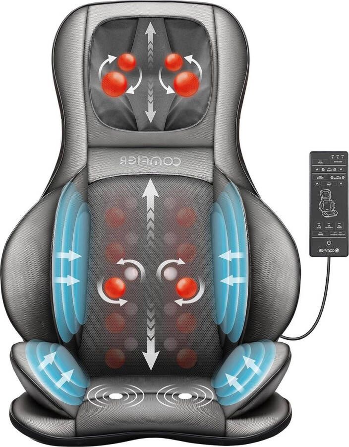 Massagestoelkussen met shiatsu- kneed- rol- vibratie- en luchtcompressiemassage nek schouders rug heupen dijen warmtefunctie massage matras