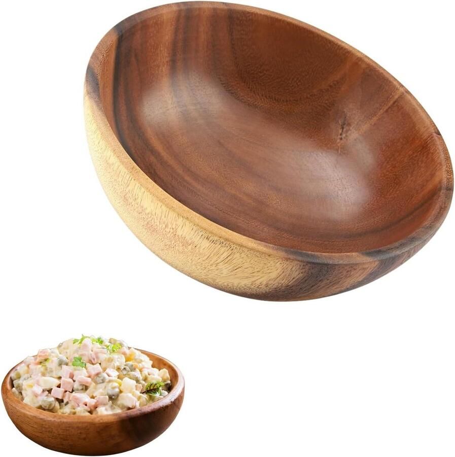 Massief Hout Grote Fruitschaal Acaciahouten Slakom voor Salade Soep Rijst 20 x 7 cm